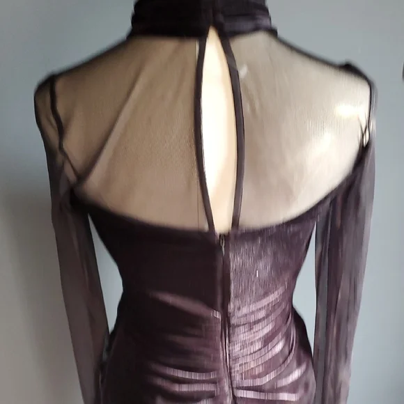 Nwot Eliza J Black Ruched Long Sleeve Cocktail Gown - Picture 6 of 15